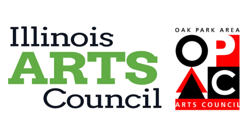 Green and red logos for the Illinois and Oak Park Arts Councils